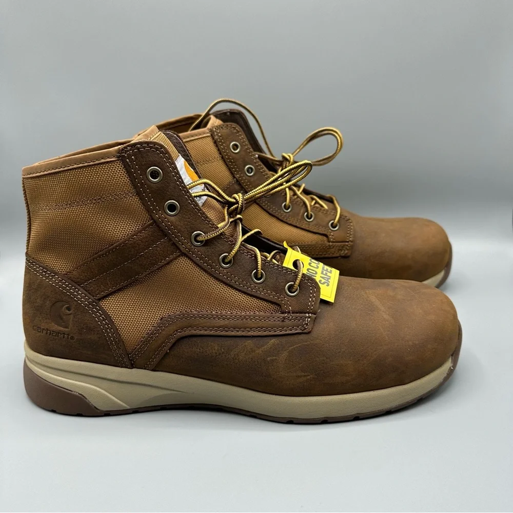 Carhartt Brown Leather Canvas Work Boots Composite Toe men’s Size 12